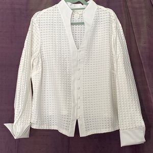 Madison Gray Dressy White  Top w/ French Cuffs and Mesh-lined Slits